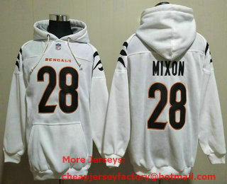 Men's Cincinnati Bengals #28 Joe Mixon White Pocket Stitched NFL Pullover Hoodie