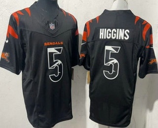 Men's Cincinnati Bengals #5 Tee Higgins Limited Black Fashion FUSE Vapor Jersey