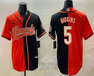 Men's Cincinnati Bengals #5 Tee Higgins Orange Black Two Tone Cool Base Stitched Baseball Jersey
