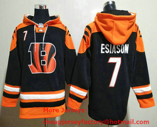 Men's Cincinnati Bengals #7 Boomer Esiason Black Ageless Must Have Lace Up Pullover Hoodie