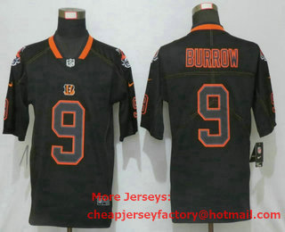 Men's Cincinnati Bengals #9 Joe Burrow 2020 Black Lights Out Color Rush Stitched NFL Nike Limited Jersey