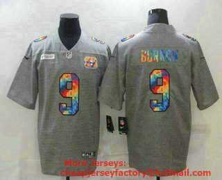 Men's Cincinnati Bengals #9 Joe Burrow 2020 Grey Crucial Catch Limited Stitched NFL Jersey