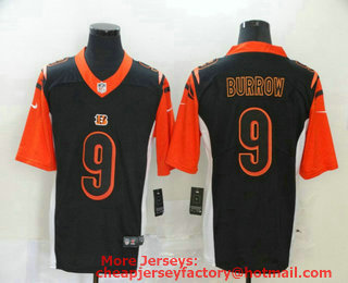 Men's Cincinnati Bengals #9 Joe Burrow Black 2020 Inverted Legend Printed NFL Nike Limited Jersey