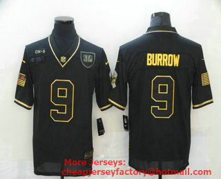 Men's Cincinnati Bengals #9 Joe Burrow Black Gold 2020 Salute To Service Stitched NFL Nike Limited Jersey