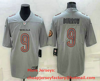 Men's Cincinnati Bengals #9 Joe Burrow LOGO Grey Atmosphere Fashion 2022 Vapor Untouchable Stitched Limited Jersey