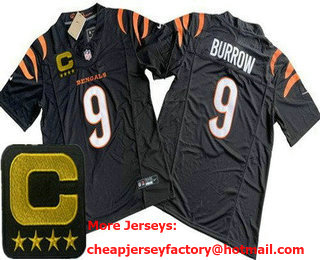 Men's Cincinnati Bengals #9 Joe Burrow Limited Black C Patch FUSE Vapor Jersey