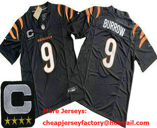 Men's Cincinnati Bengals #9 Joe Burrow Limited Black C Patch FUSE Vapor Jersey