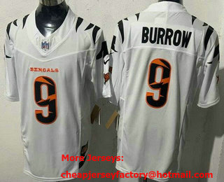 Men's Cincinnati Bengals #9 Joe Burrow Limited White Fashion FUSE Vapor Jersey