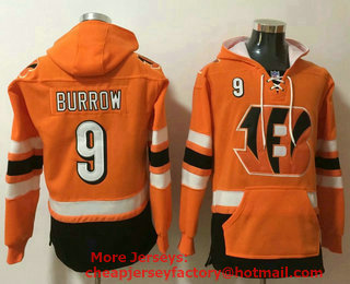 Men's Cincinnati Bengals #9 Joe Burrow NEW Orange Pocket Stitched NFL Pullover Hoodie