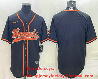 Men's Cincinnati Bengals Blank Black With Patch Cool Base Stitched Baseball Jersey