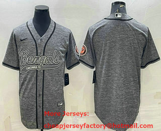 Men's Cincinnati Bengals Blank Grey Gridiron Cool Base Stitched Baseball Jersey