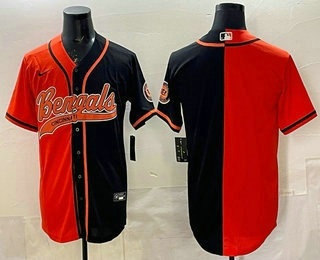 Men's Cincinnati Bengals Blank Orange Black Split With Patch Cool Base Stitched Baseball Jersey