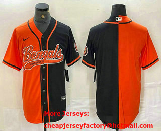 Men's Cincinnati Bengals Blank Orange Black Two Tone Cool Base Stitched Baseball Jersey