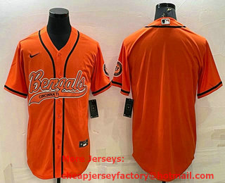 Men's Cincinnati Bengals Blank Orange With Patch Cool Base Stitched Baseball Jersey