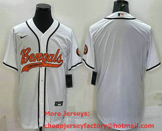 Men's Cincinnati Bengals Blank White With Patch Cool Base Stitched Baseball Jersey