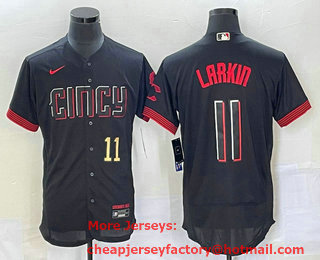 Men's Cincinnati Reds #11 Barry Larkin Number Black 2023 City Connect Flex Base Stitched Jersey 02
