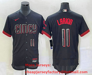 Men's Cincinnati Reds #11 Barry Larkin Number Black 2023 City Connect Flex Base Stitched Jersey 03