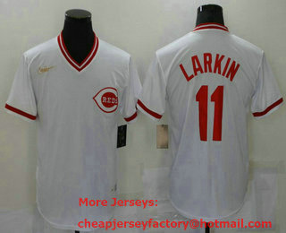 Men's Cincinnati Reds #11 Barry Larkin White Pullover Stitched MLB Throwback Nike Jersey