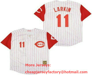 Men's Cincinnati Reds #11 Barry Larkin White Red Throwback Jersey