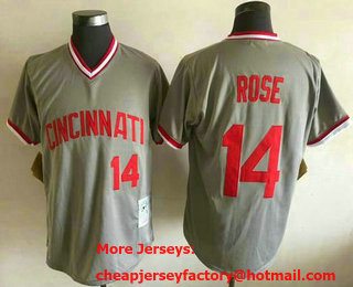 Men's Cincinnati Reds #14 Pete Rose Grey Throwback Jersey