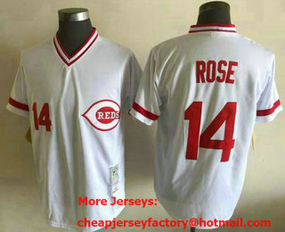 Men's Cincinnati Reds #14 Pete Rose White Throwback Jersey