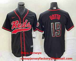 Men's Cincinnati Reds #19 Joey Votto Black 2023 City Connect Cool Base Stitched Jersey 11