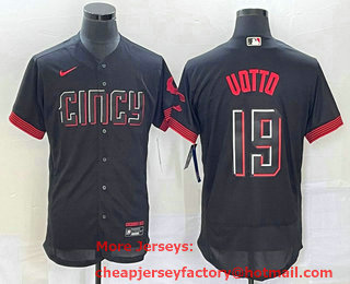 Men's Cincinnati Reds #19 Joey Votto Black 2023 City Connect Flex Base Stitched Jersey 02