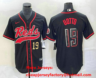 Men's Cincinnati Reds #19 Joey Votto Number Black 2023 City Connect Cool Base Stitched Jersey 11