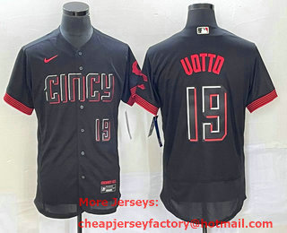 Men's Cincinnati Reds #19 Joey Votto Number Black 2023 City Connect Flex Base Stitched Jersey 02