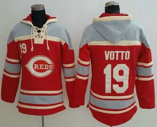 Men's Cincinnati Reds #19 Joey Votto Red Sawyer Hooded Sweatshirt MLB Hoodie
