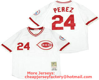 Men's Cincinnati Reds #24 Tony Perez White 1976 Throwback Jersey By Mitchell & Ness
