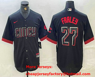 Men's Cincinnati Reds #27 Jake Fraley Black 2023 City Connect Cool Base Stitched Jersey