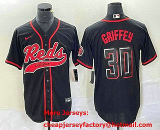 Men's Cincinnati Reds #30 Ken Griffey Jr Black 2023 City Connect Cool Base Stitched Jersey 11