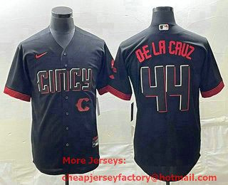 Men's Cincinnati Reds #44 Elly De La Cruz Black 2023 City Connect Cool Base Stitched Jersey 01