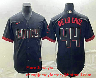 Men's Cincinnati Reds #44 Elly De La Cruz Black 2023 City Connect Cool Base Stitched Jersey 02