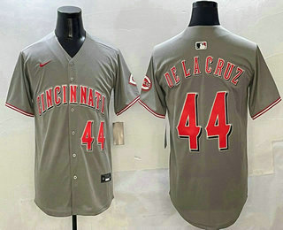 Men's Cincinnati Reds #44 Elly De La Cruz Grey With Patch Cool Base Stitched Jersey