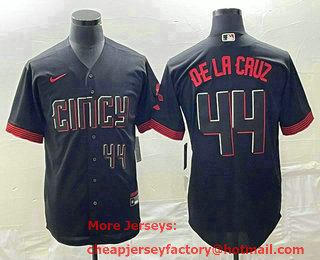 Men's Cincinnati Reds #44 Elly De La Cruz Number Black 2023 City Connect Cool Base Stitched Jersey 01