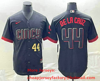 Men's Cincinnati Reds #44 Elly De La Cruz Number Black 2023 City Connect Cool Base Stitched Jersey 02