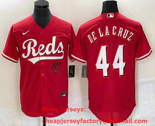 Men's Cincinnati Reds #44 Elly De La Cruz Red Cool Base Stitched Baseball Jersey 02