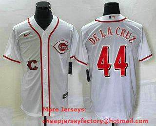 Men's Cincinnati Reds #44 Elly De La Cruz White Cool Base Stitched Baseball Jersey 02