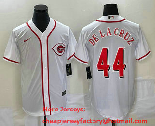 Men's Cincinnati Reds #44 Elly De La Cruz White Cool Base Stitched Baseball Jersey