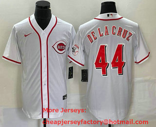 Men's Cincinnati Reds #44 Elly De La Cruz White With Patch Cool Base Stitched Baseball Jersey