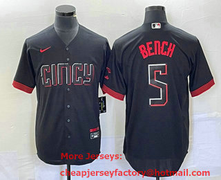 Men's Cincinnati Reds #5 Johnny Bench Black 2023 City Connect Cool Base Stitched Baseball Jersey 02