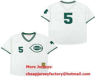 Men's Cincinnati Reds #5 Johnny Bench White Celtic 1976 Throwback Jersey