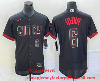 Men's Cincinnati Reds #6 Jonathan India Number Black 2023 City Connect Flex Base Stitched Jersey 02