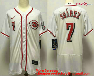 Men's Cincinnati Reds #7 Eugenio Suarez White Stitched MLB Flex Base Nike Jersey