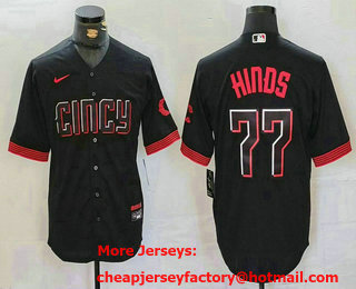 Men's Cincinnati Reds #77 Rece Hinds Black 2023 City Connect Cool Base Stitched Jersey