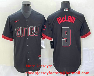 Men's Cincinnati Reds #9 Matt McLain Black 2023 City Connect Cool Base Stitched Jersey 01