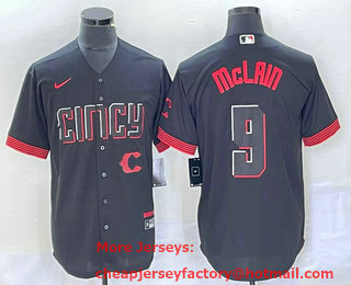 Men's Cincinnati Reds #9 Matt McLain Black 2023 City Connect Cool Base Stitched Jersey 02