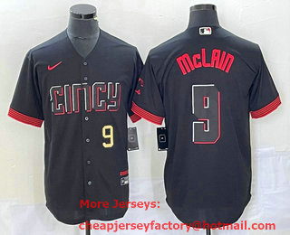 Men's Cincinnati Reds #9 Matt McLain Number Black 2023 City Connect Cool Base Stitched Jersey 01